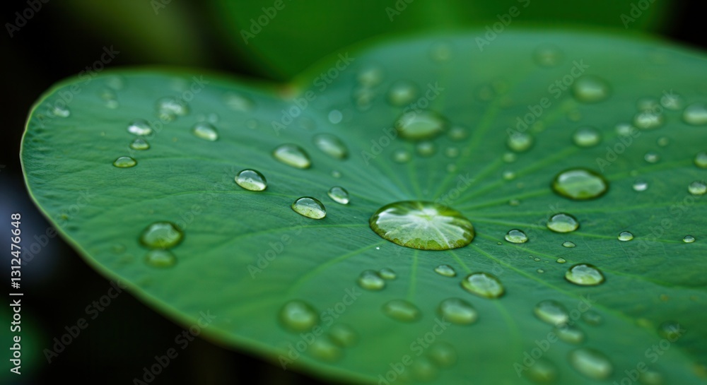Water Droplets on Green Lotus Leaf Displaying Freshness and Purity Water Droplets on Green Lotus Leaf Displaying Freshness and Purity