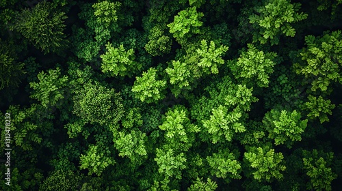 overhead view of a youthful forest with lush greenery