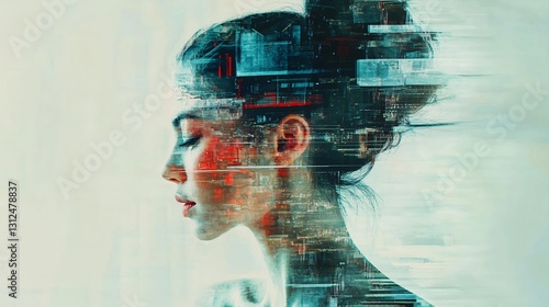 Elegant urban woman glitch art portrait
