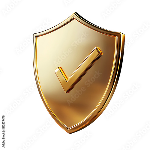 A Golden Shield Proudly Displays A Checkmark, Symbolizing Security, Trust, And Success Achieved, Rendered In A Gleaming 3d Style Isolated on Transparent Background