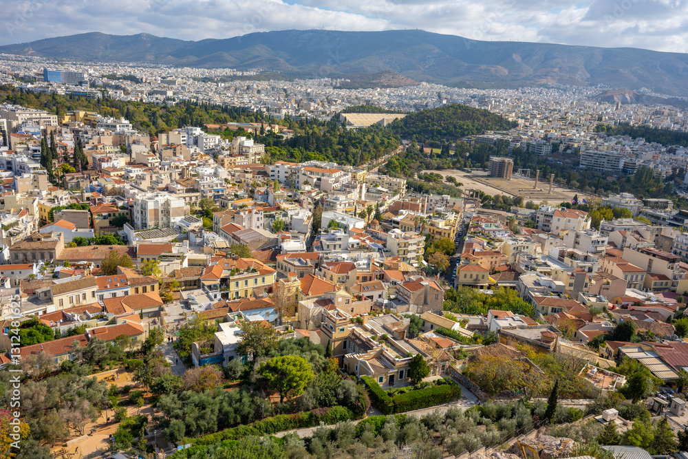 Naklejka premium Panoramic view of Athens from Acropolis, Greece. Athens Cityscape, Plaka and Skyline in Greece, Europe