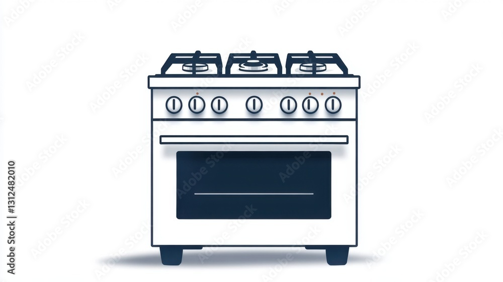 White freestanding gas range with four burners and oven. White freestanding gas range with four burners and oven.