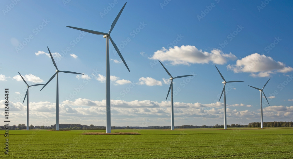 Wind turbines in a summer field. Renewable energy source Wind turbines in a summer field. Renewable energy source