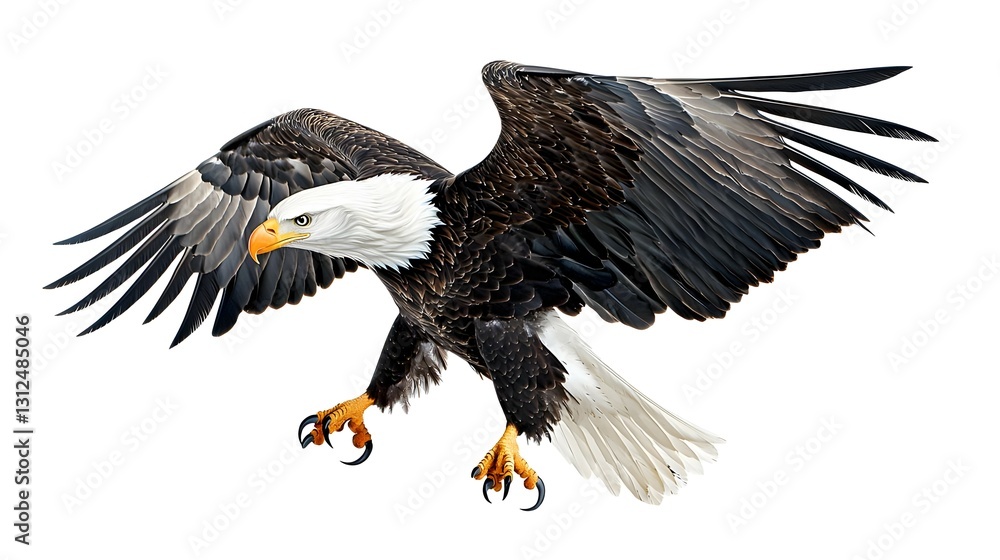 Fototapeta premium Majestic Bald Eagle in Flight Against White Background
