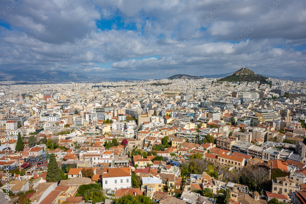 Panoramic view of Athens from Acropolis, Greece. Athens Cityscape, Plaka and Skyline in Greece, Europe Panoramic view of Athens from Acropolis, Greece. Athens Cityscape, Plaka and Skyline in Greece, Europe