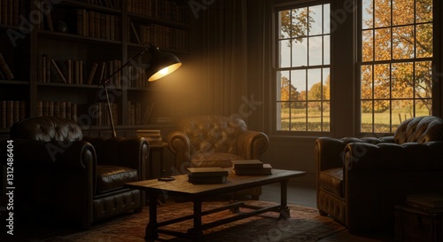 Wallpaper Mural Cozy Reading Room with Armchairs and Bookshelves in Autumn Torontodigital.ca