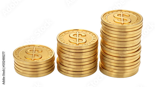 Golden dollar coins stacks