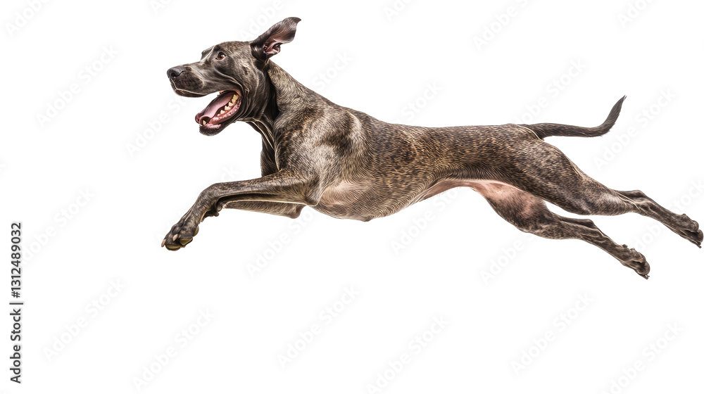 Great Dane Leaping with Joy and Energy, Showcasing Its Massive Frame and Athletic Build in Motion