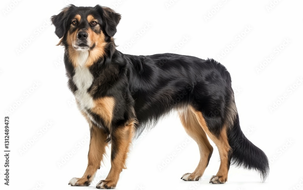 Full face view of a standing Beagliere dog, with a direct gaze that commands attention, isolated against a white background. Full face view of a standing Beagliere dog, with a direct gaze that commands attention, isolated against a white background.