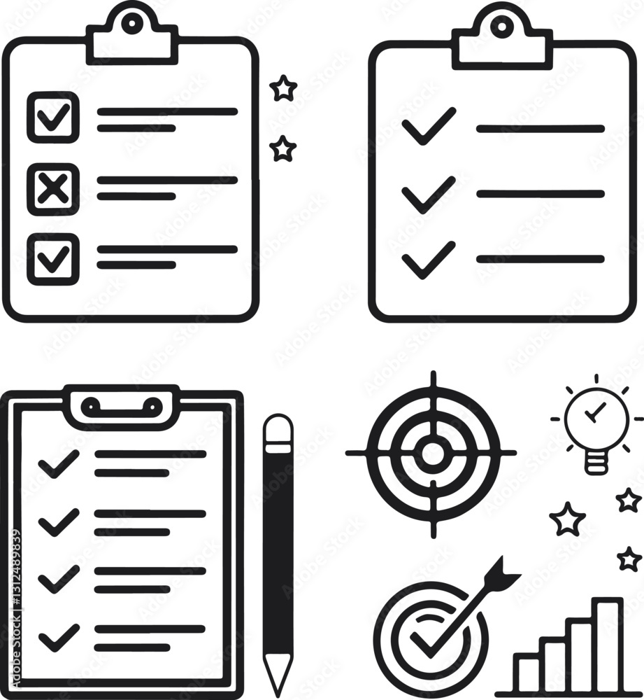 set of action plan related icons edirable stroke set of action plan related icons edirable stroke