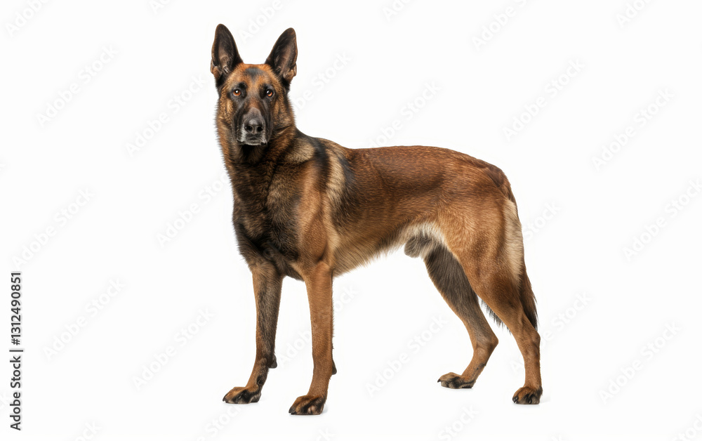 A full-body shot of a Belgian Shepherd Malinois displaying its well-proportioned physique and keen awareness. A full-body shot of a Belgian Shepherd Malinois displaying its well-proportioned physique and keen awareness.