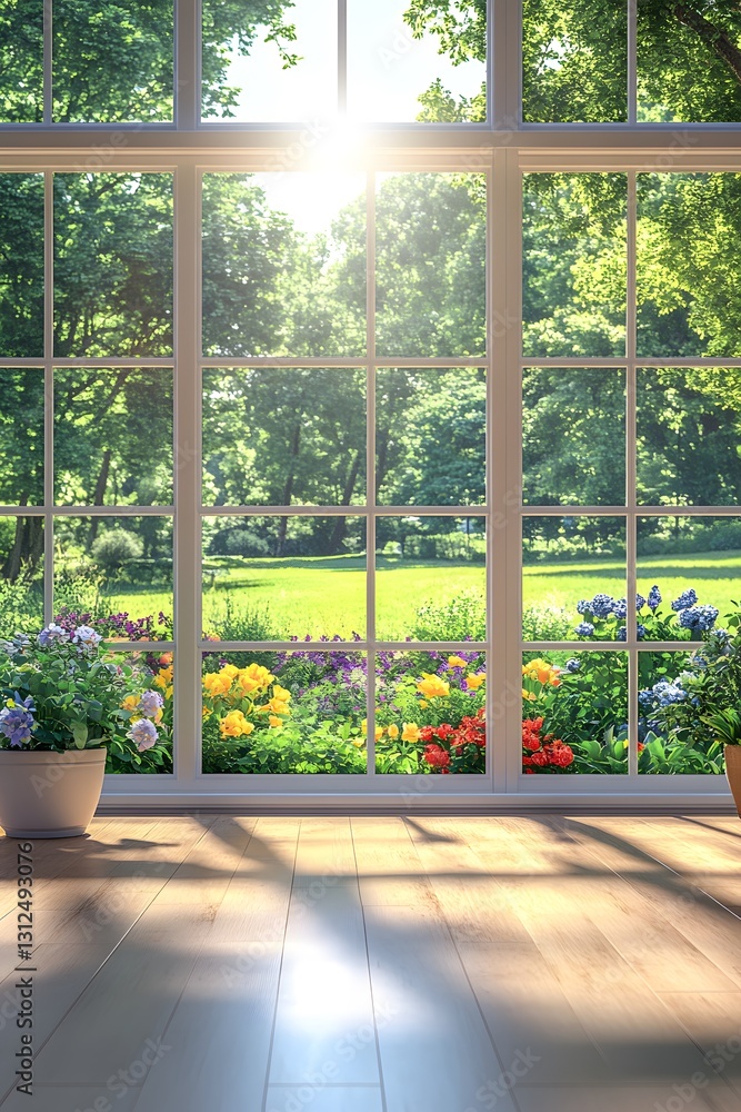 A modern, simple living room with large windows overlooking a lush garden, evoking calm and sustainability. Perfect for ads or articles on eco-friendly living and minimalist interior design. A modern, simple living room with large windows overlooking a lush garden, evoking calm and sustainability. Perfect for ads or articles on eco-friendly living and minimalist interior design.