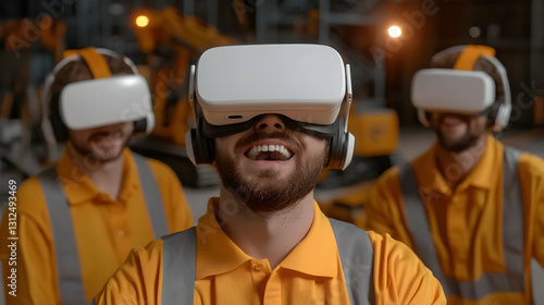 Obraz na płótnie Men Wearing Virtual Reality Headsets On A Construction Site w salonie