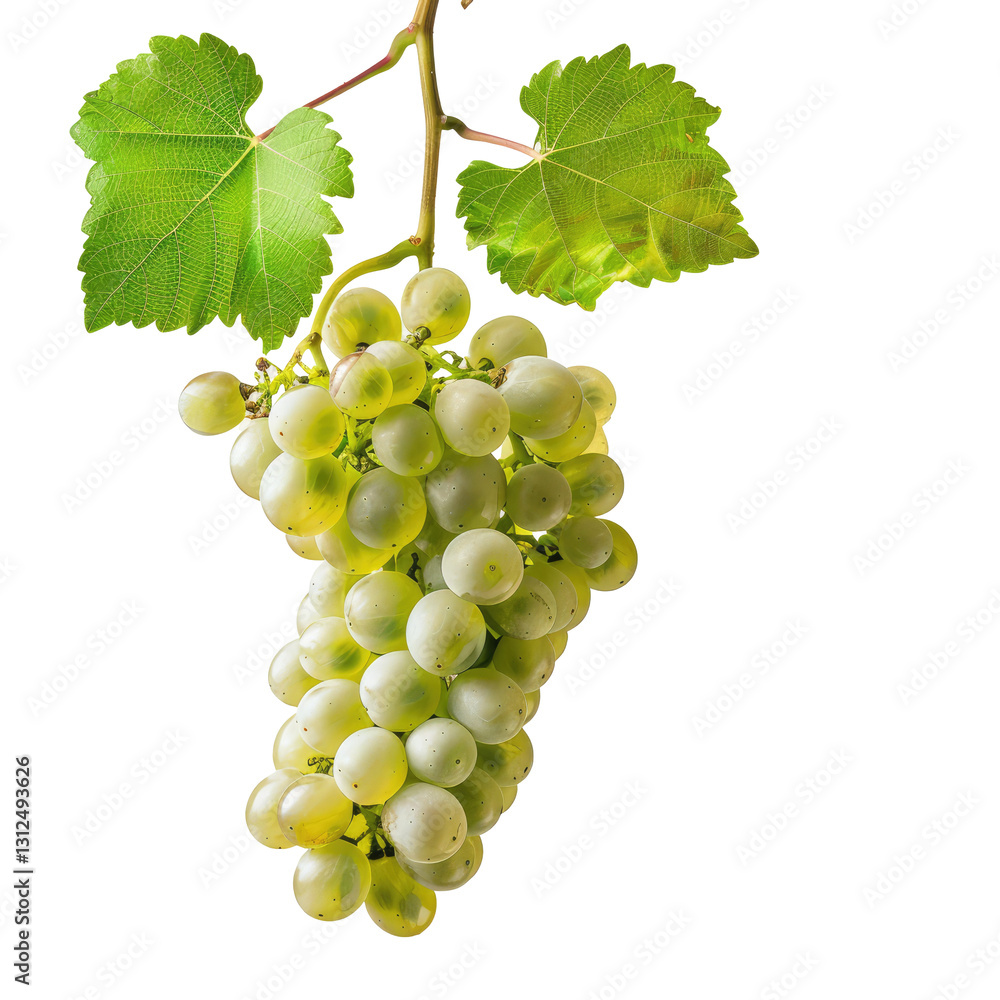 Obraz premium Fresh Green Grapes On A Vine, Isolated On White. Still Life With Healthy Ripe Fruits.