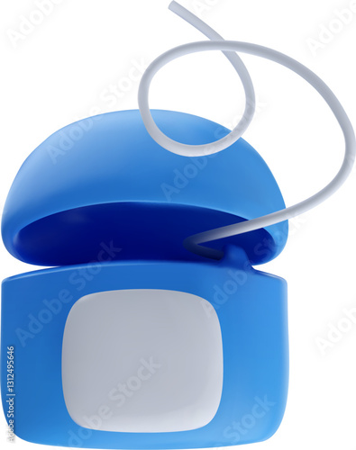 Dental floss case in 3d cartoon glossy style. Realistic container for tooth hygiene. Vector illustration of healthcare tool.