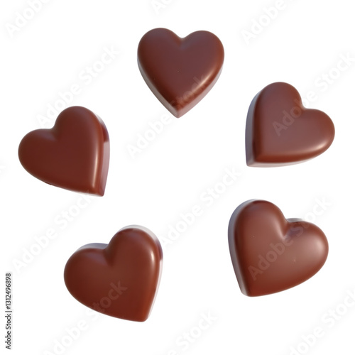 heart shaped chocolate pieces isolated on a white background, a sweet and rich confection ideal for desserts, gifting and food photography	