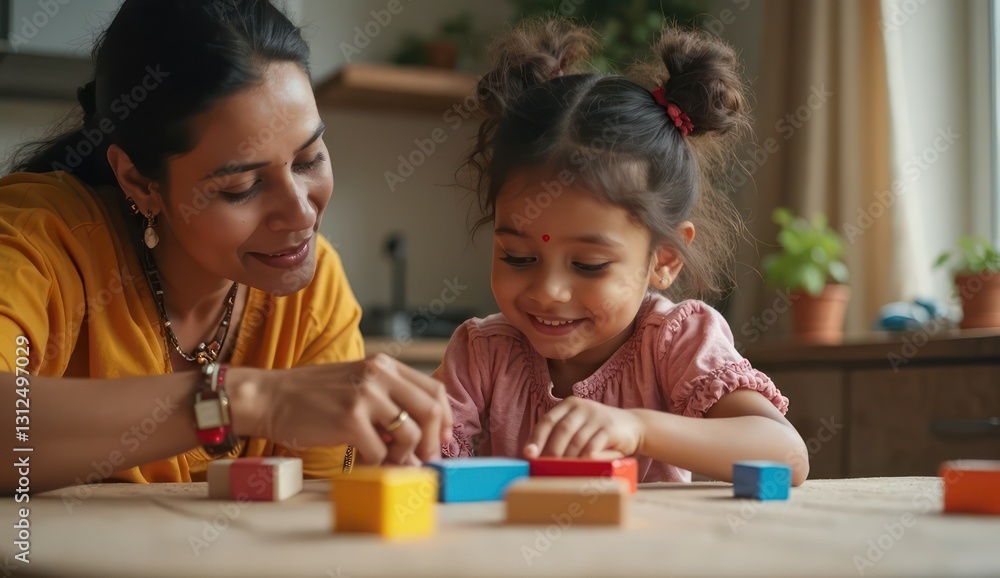 indian mother and little child learning through play indian mother and little child learning through play