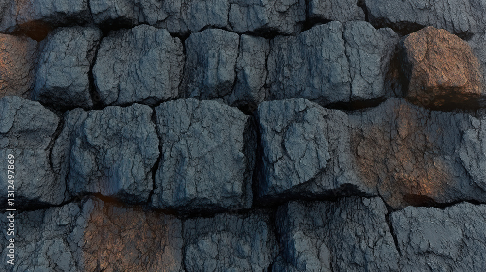 Fototapeta premium Explore the rugged beauty of seamless volcanic basalt rock texture with deep cracks and a rough, porous surface