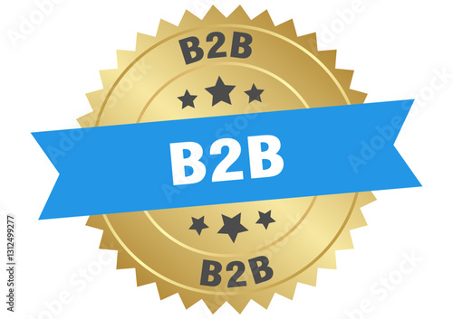 b2b. b2b round blue and gold label isolated on transparent background