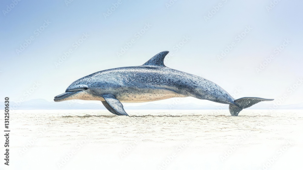 Spotted Dolphin Leaping on Sandy Beach Under Bright Sky Spotted Dolphin Leaping on Sandy Beach Under Bright Sky