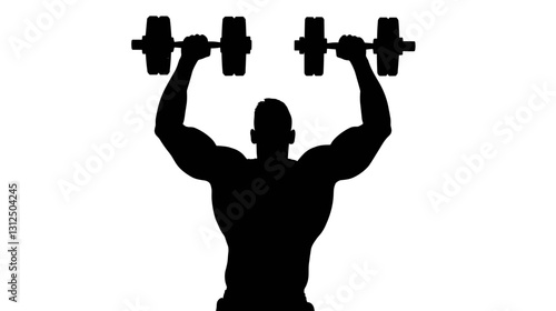 Silhouette of a man holding dumbbells with copy space