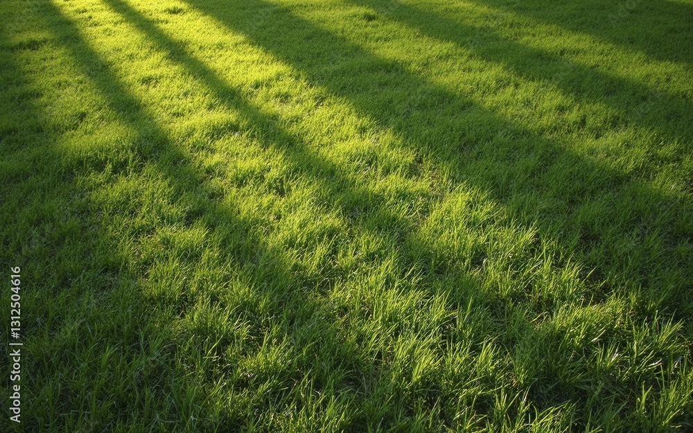 Sunlit Lawn with Green Grass and Long Shadows Sunlit Lawn with Green Grass and Long Shadows