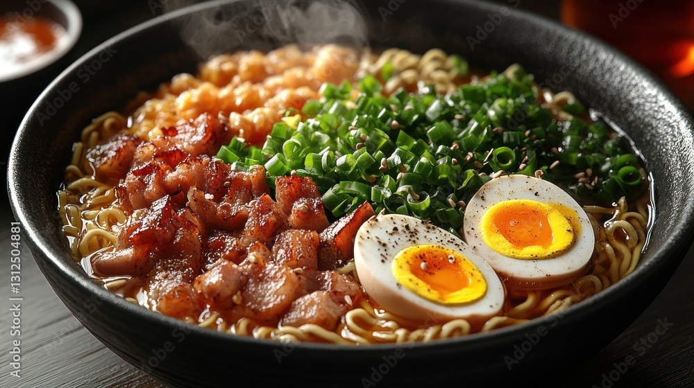 A Delicious Bowl Of Hot Asian Noodles And Toppings A Delicious Bowl Of Hot Asian Noodles And Toppings