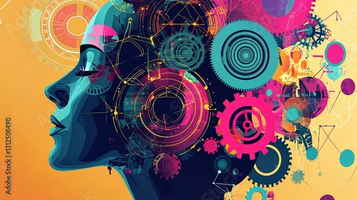 The Cognizant Mind: A vibrant digital art depicting the complex workings of human thought and artificial intelligence.