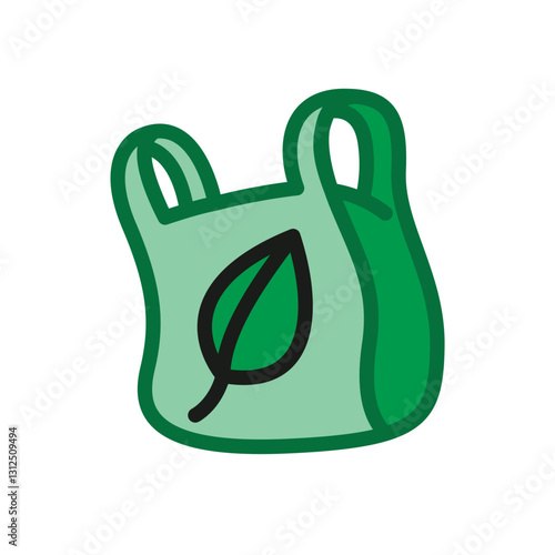 compostable grocery bag with a leaf emoji illustration