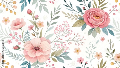 Wallpaper Mural seamless pattern with flowers Torontodigital.ca