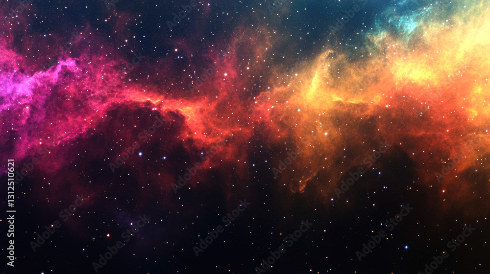Vibrant cosmic nebula with multicolored gas clouds in deep space Vibrant cosmic nebula with multicolored gas clouds in deep space
