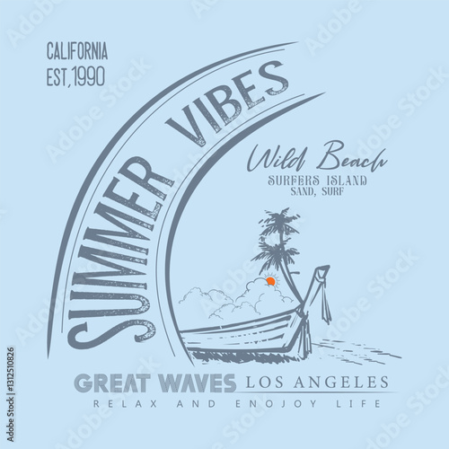 Typography slogan, Summer beach vibes. Surfing club. Miami surf days, t shirt graphics design, Long beach print design artwork. Beach Paradise Print tee design, Surf club design. Big wave artwork