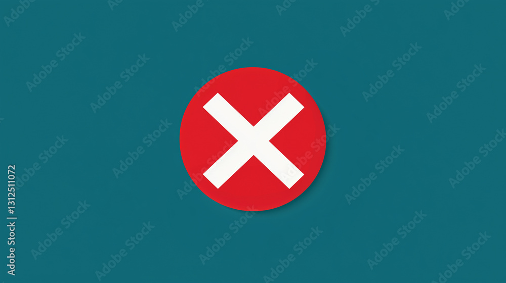 Obraz premium Graphic illustration of a red circle with a white cross symbol on a teal background, conveying prohibition or rejection Generative AI