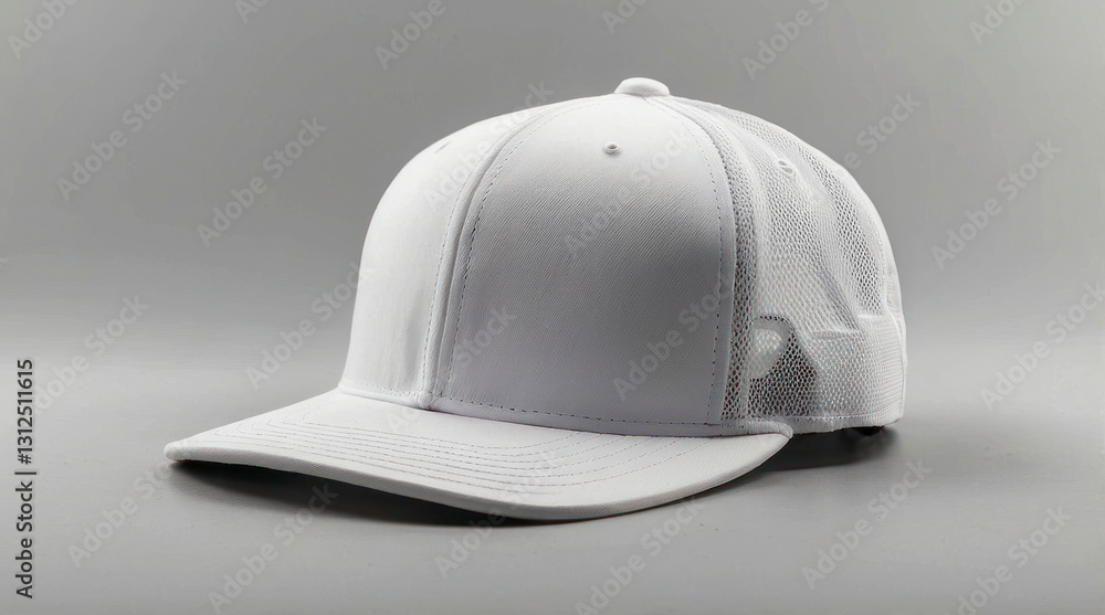 Fototapeta premium White Trucker Hat Blank Baseball Cap Mesh Back