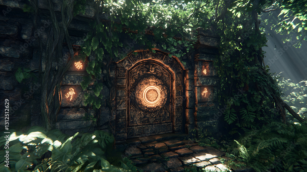 Obraz premium Ancient Stone Gateway to a Hidden Jungle Temple