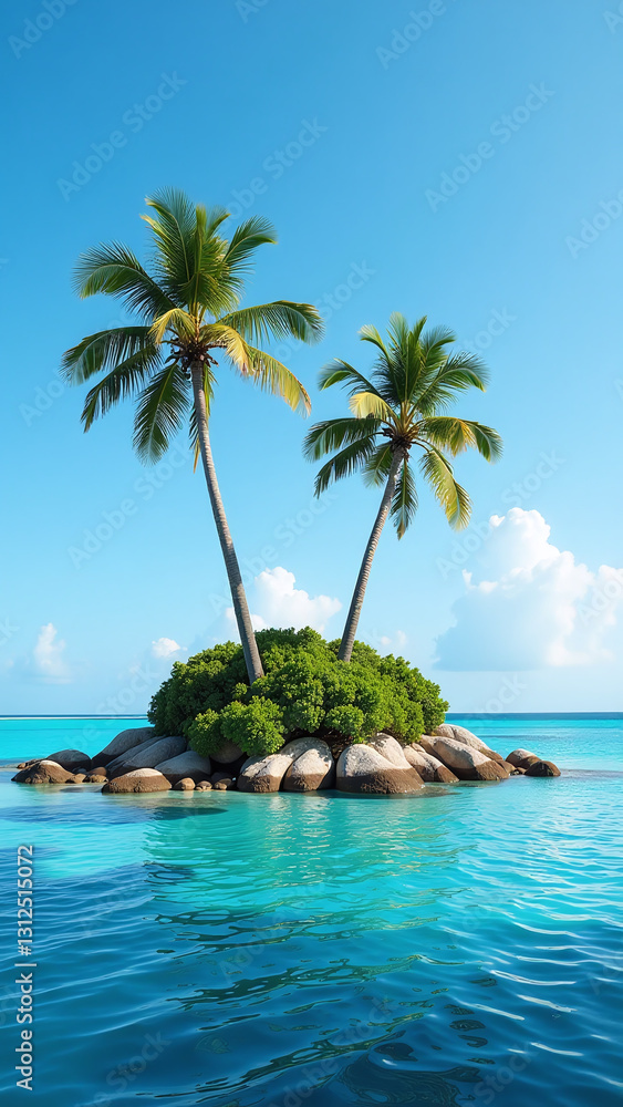 Obraz premium tropical island palm trees blue ocean