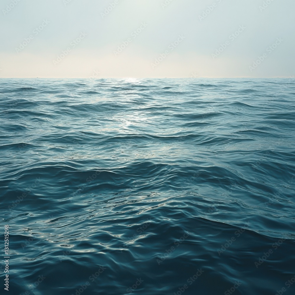 Expansive ocean view with a small boat in the distance against a clear blue sky horizon Expansive ocean view with a small boat in the distance against a clear blue sky horizon