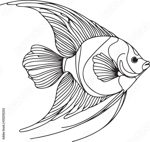 Angelfish Line Drawing Vector | Minimalist Fish Illustration