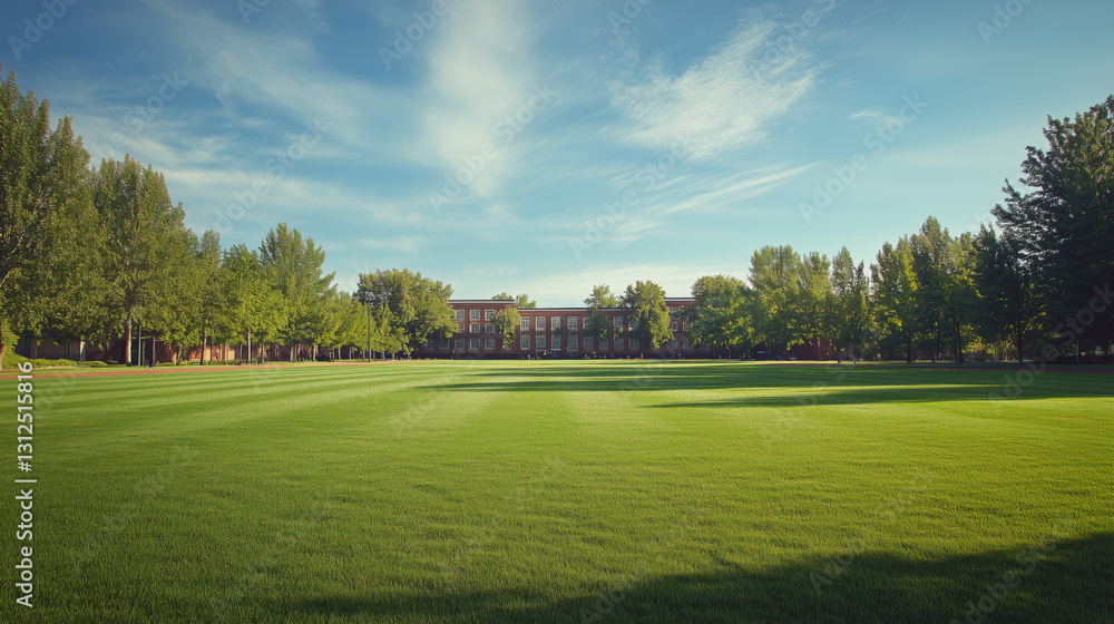 University Campus Baseball Field with Freshly Cut Grass, Ideal for Practice and Games, Featuring Open Space for Text or Visual Additions University Campus Baseball Field with Freshly Cut Grass, Ideal for Practice and Games, Featuring Open Space for Text or Visual Additions