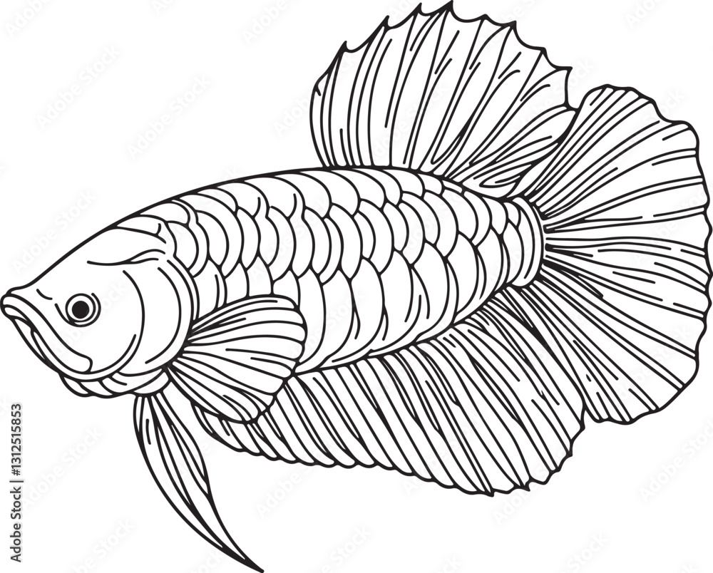 Fototapeta premium Arowana Fish Vector Art | Simple Line Drawing Illustration