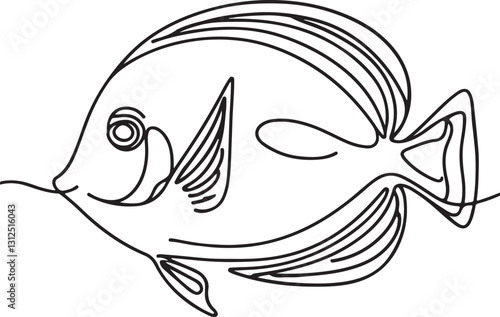 Blue Tang Fish Line Drawing - Minimalist Vector Illustration