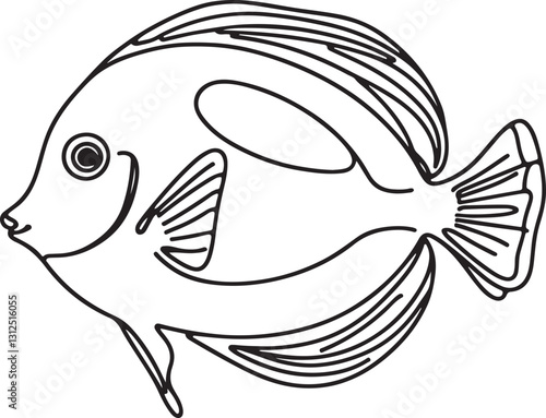 Blue Tang Fish Line Drawing - Minimalist Vector Illustration