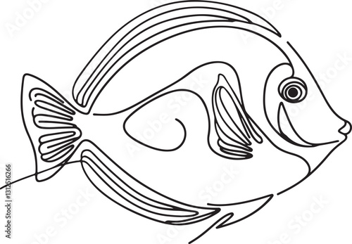 Blue Tang Fish Line Drawing - Minimalist Vector Illustration