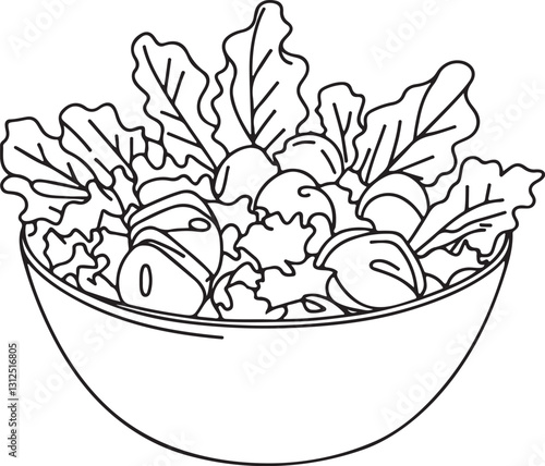 Caesar Salad Sketch Vector Illustration | Simple Line Art