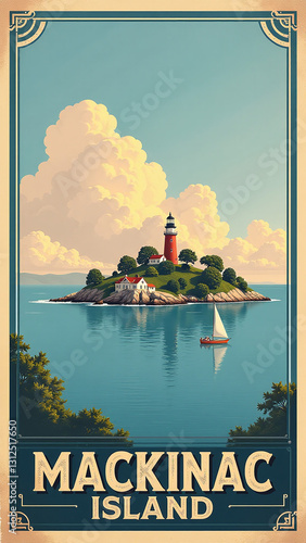 vintage style poster featuring mackinac island canvas wall decor travel home