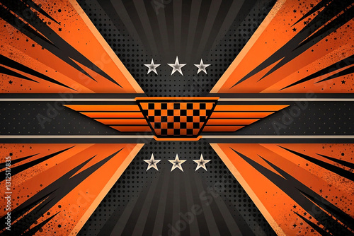 Abstract racing background with checkered flag and wings.