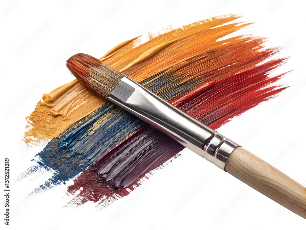 Fototapeta premium Creative process of blending vibrant acrylic paints with a brush on a palette for artistic expression at an art studio