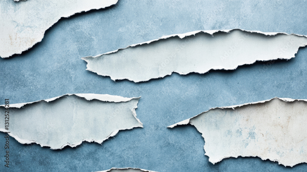 Fototapeta premium Torn paper layers on textured blue background