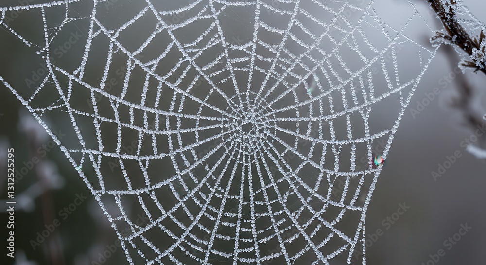 Obraz premium Icy Spiderweb Glistens on a Cold Morning Creating a Winter Wonderland