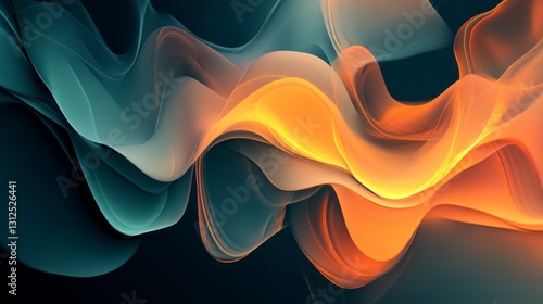 deep teal and orange abstract background with smooth gradients and layered waveforms, futuristic and elegant, artistic and vibrant composition